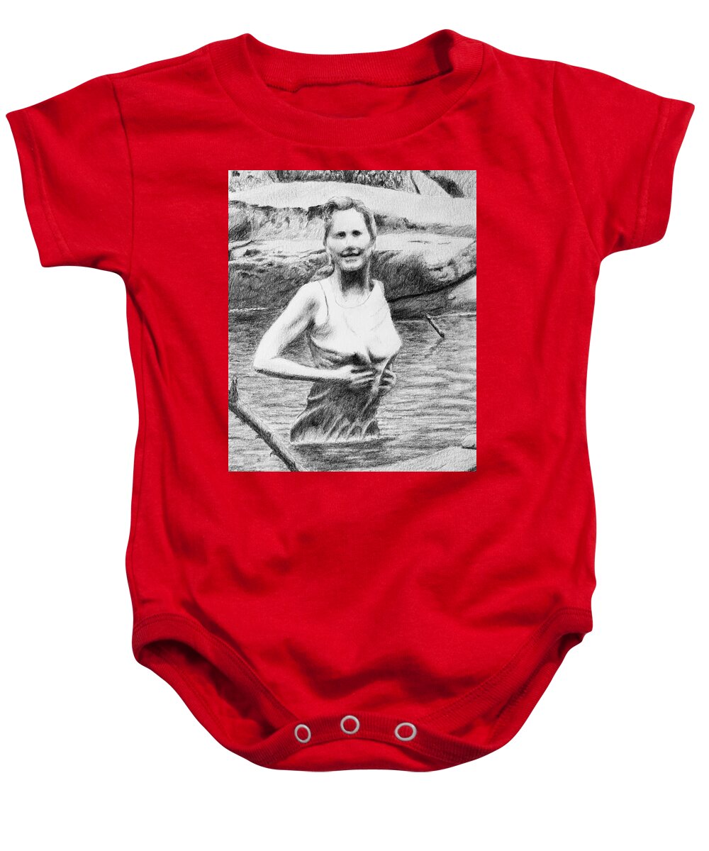 Girl Baby Onesie featuring the drawing Girl In Savage Creek by Daniel Reed