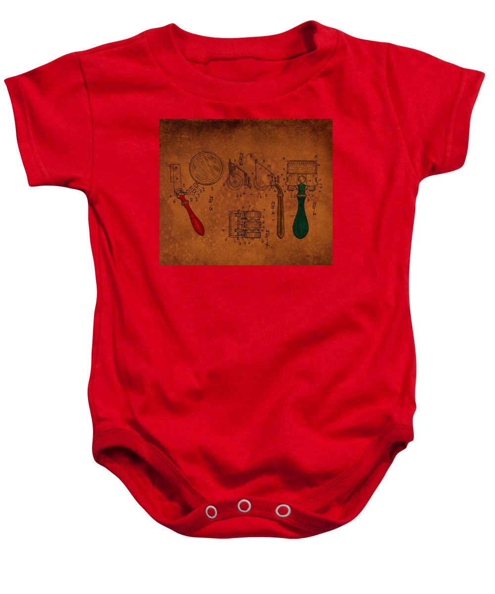 1920 Baby Onesie featuring the digital art Hair and Neck Shaver 1920 Patent Art Antq-handles by Lesa Fine