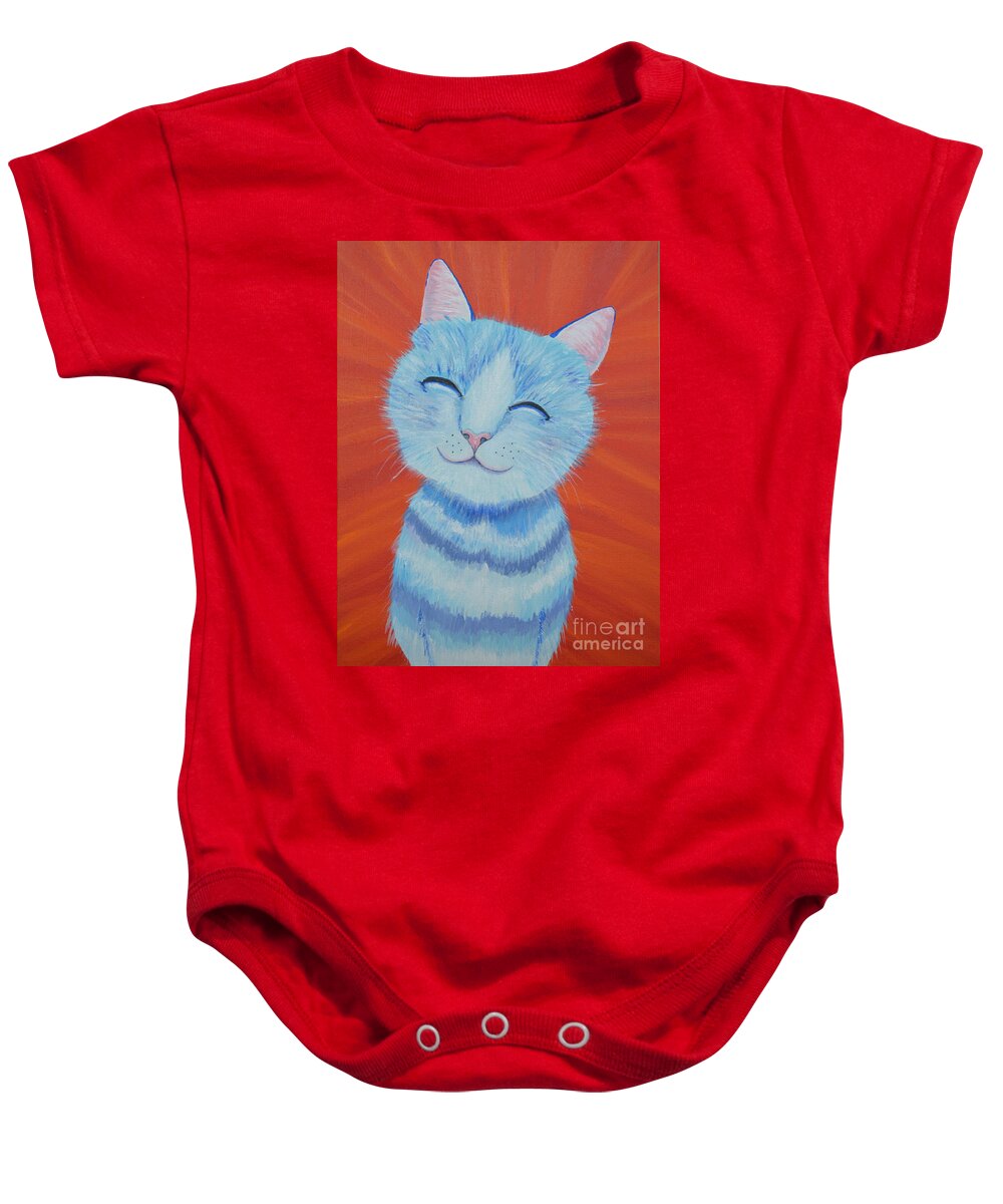 Cat Baby Onesie featuring the painting Happy Cat by Mary Scott