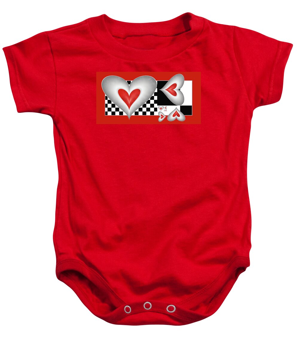 Hearts Baby Onesie featuring the digital art Hearts on a Chessboard by Gabiw Art