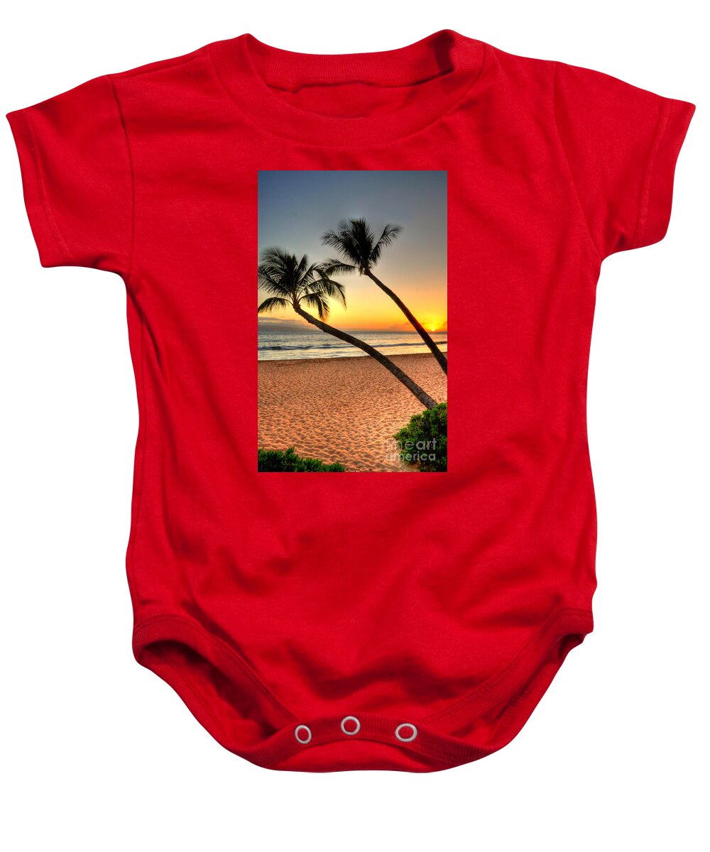 Ka'anapali Baby Onesie featuring the photograph Ka'anapali Palm Sunset by Kelly Wade