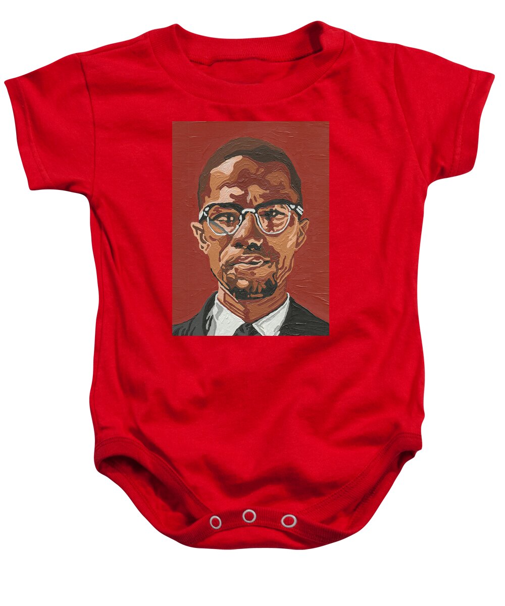 Malcolm X Baby Onesie featuring the painting Malcolm X by Rachel Natalie Rawlins