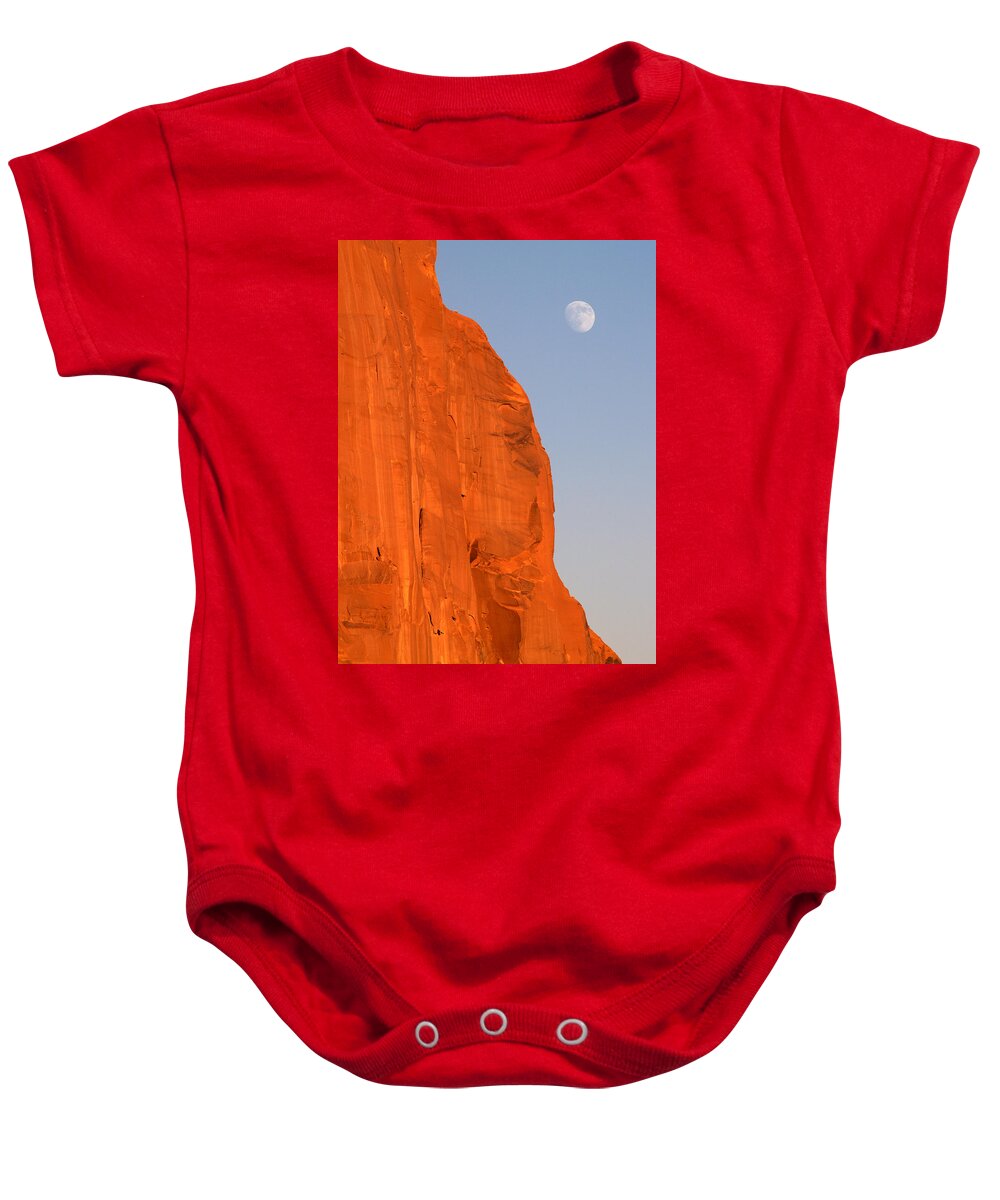 Landscapes Baby Onesie featuring the photograph Moon at Monument Valley by JustJeffAz Photography
