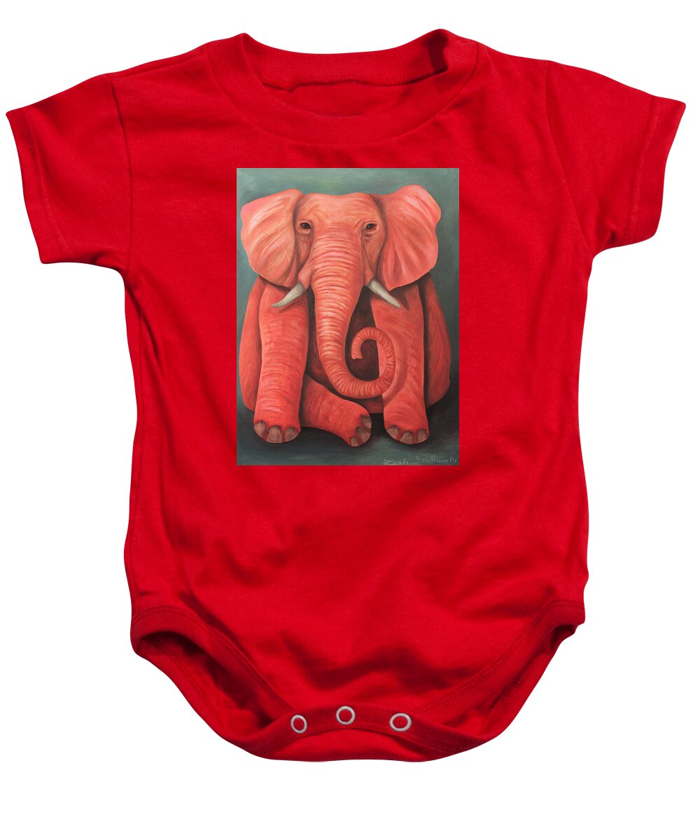 Elephant Baby Onesie featuring the painting Pink Elephant by Leah Saulnier The Painting Maniac