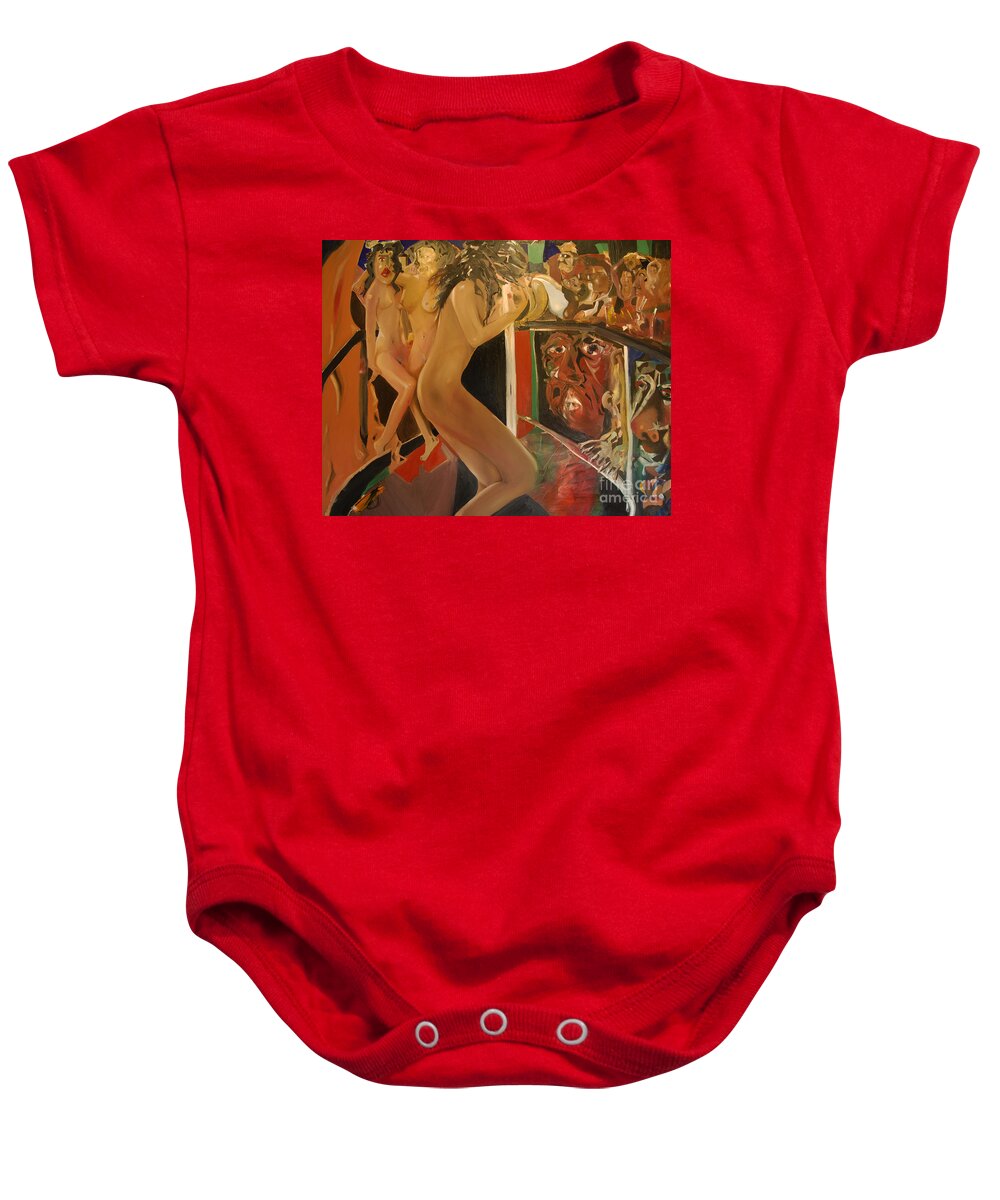 Dancing Baby Onesie featuring the painting Pole Dancers And Their Admirers by James Lavott