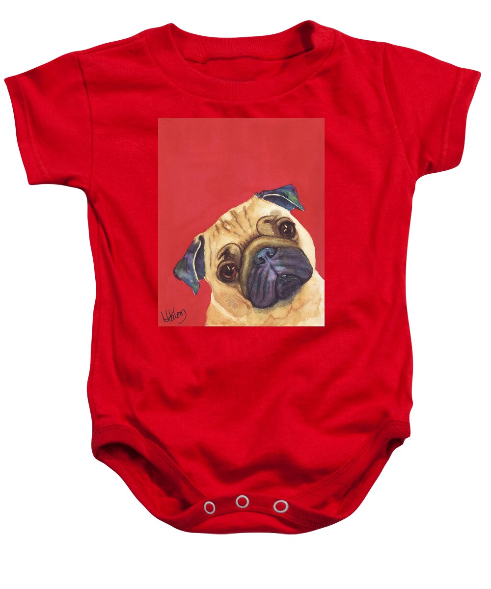 Pug Painting Baby Onesie featuring the painting Pug 2 by Greg and Linda Halom