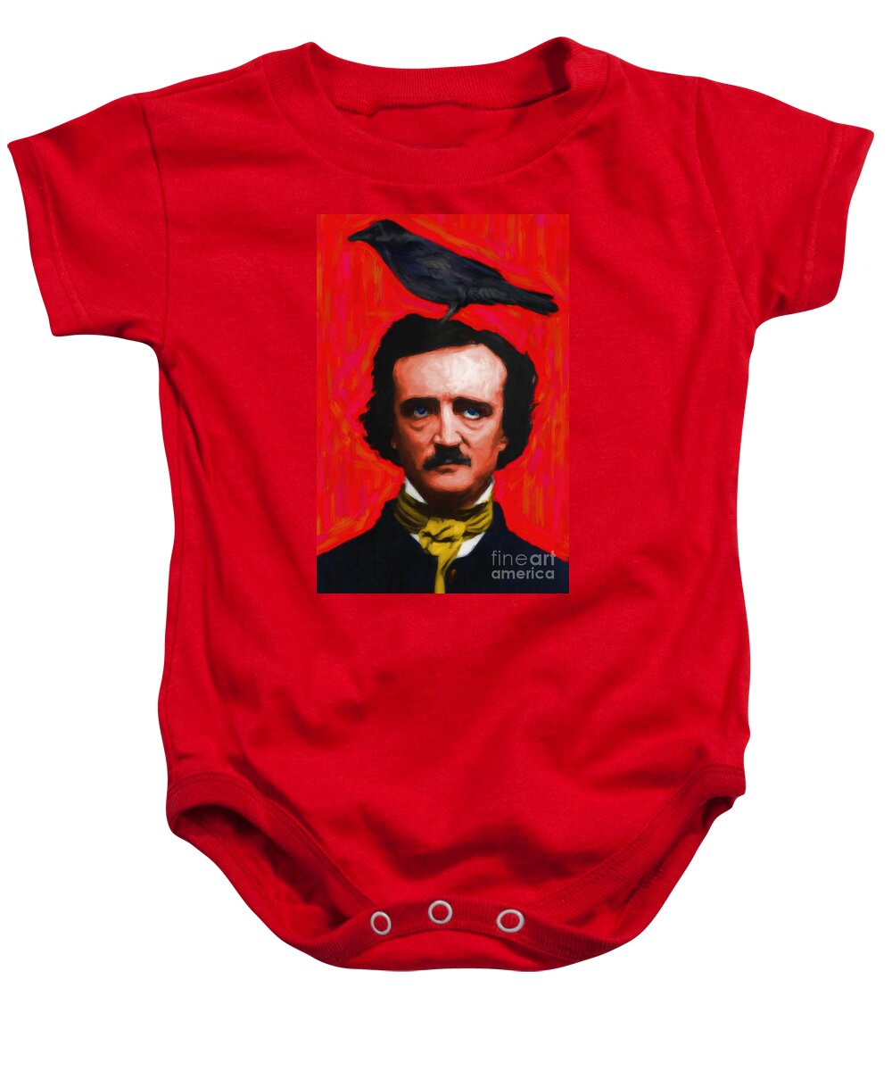 Celebrity Baby Onesie featuring the photograph Quoth The Raven Nevermore - Edgar Allan Poe - Painterly - Red - Standard Size by Wingsdomain Art and Photography