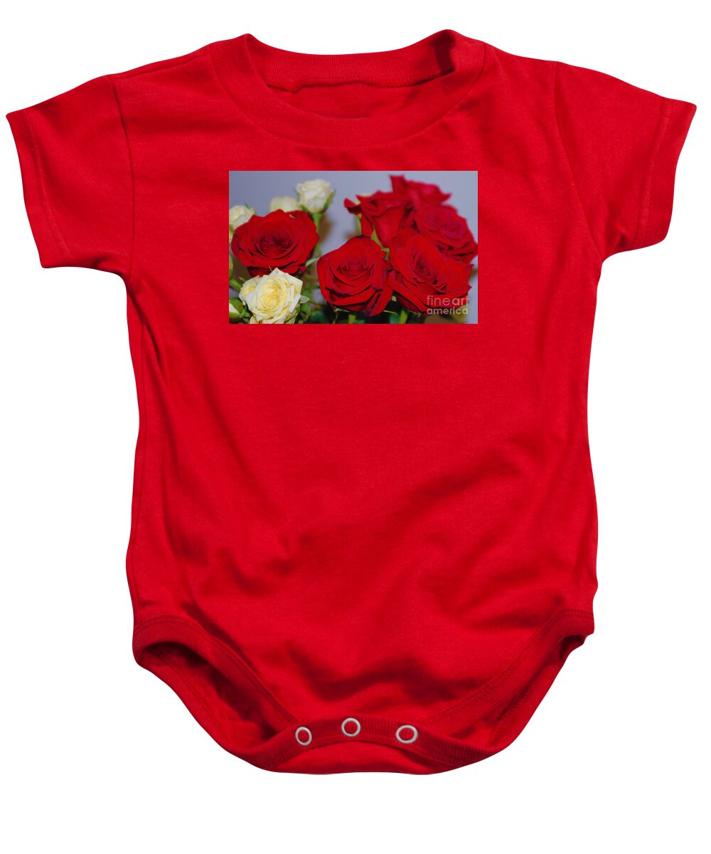 Red And Yellow Roses Baby Onesie featuring the photograph Red and Yellow Roses by Oksana Semenchenko