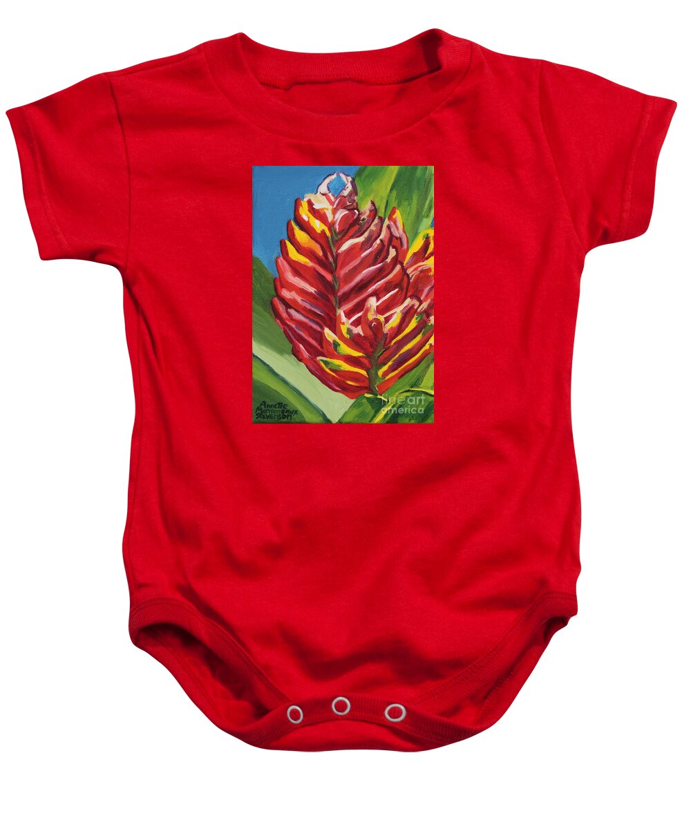 Bromeliad Baby Onesie featuring the painting Red Bromeliad by Annette M Stevenson