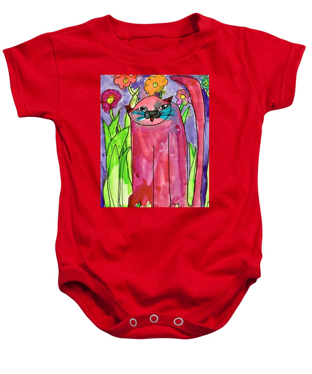 Cat Baby Onesie featuring the painting Red Cat by Bianca Saad Age Eight