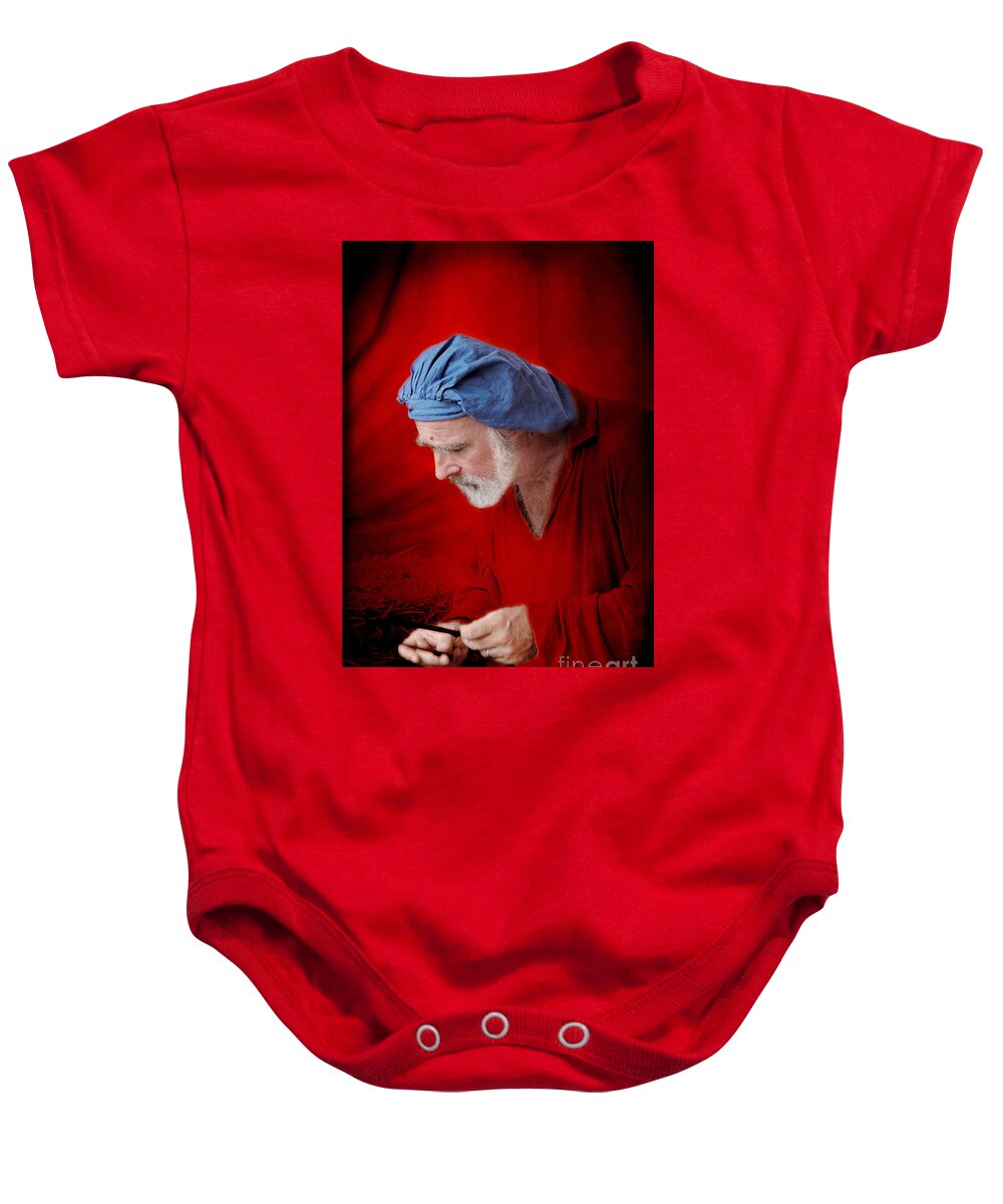 Musician Baby Onesie featuring the photograph Renaissance Music Man by Ellen Cotton
