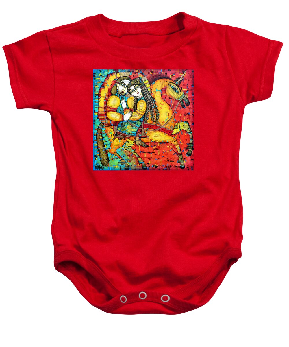 Albena Baby Onesie featuring the painting SONATA for two and unicorn by Albena Vatcheva