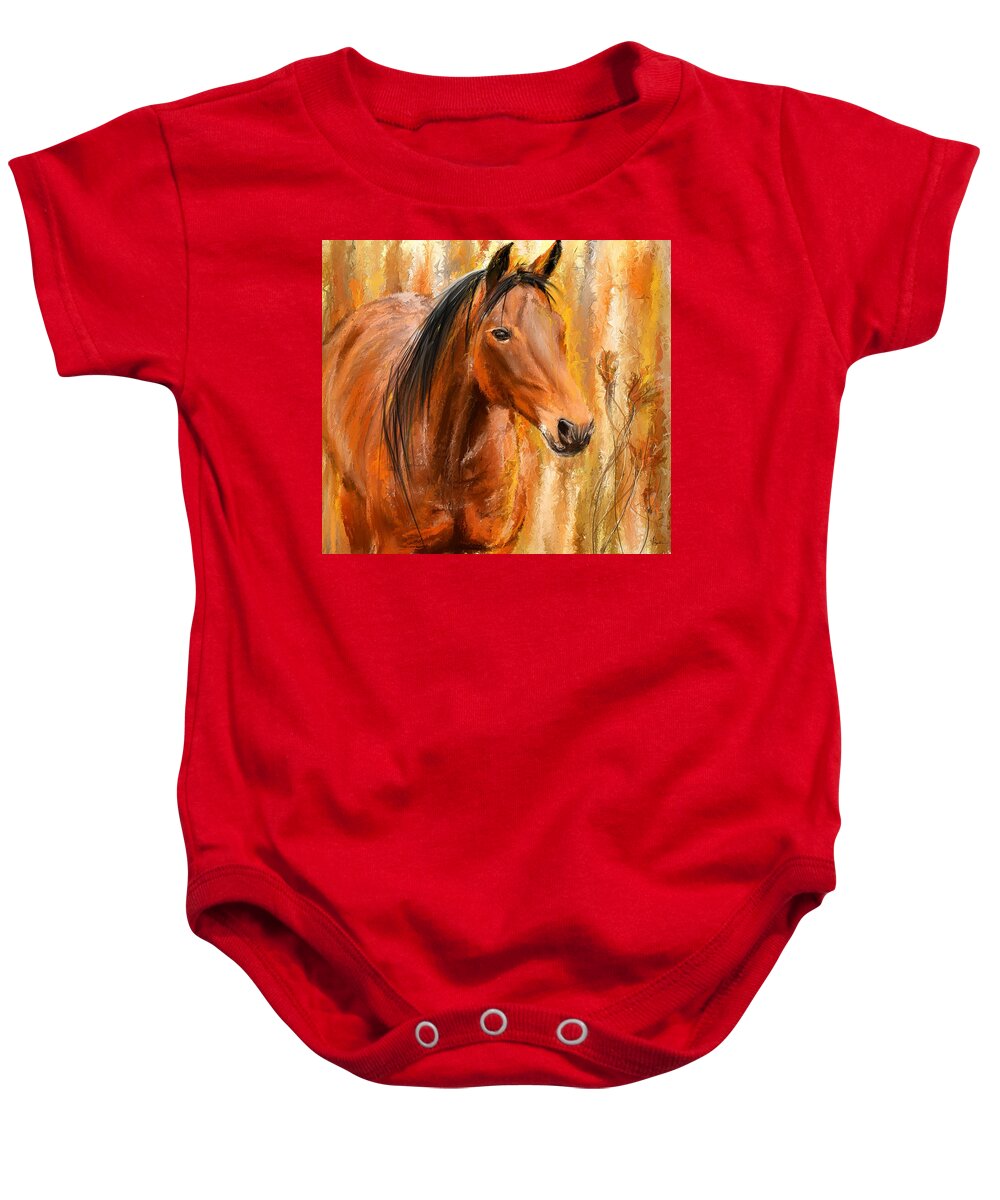 Bay Horse Paintings Baby Onesie featuring the painting Standing Regally- Bay Horse Paintings by Lourry Legarde