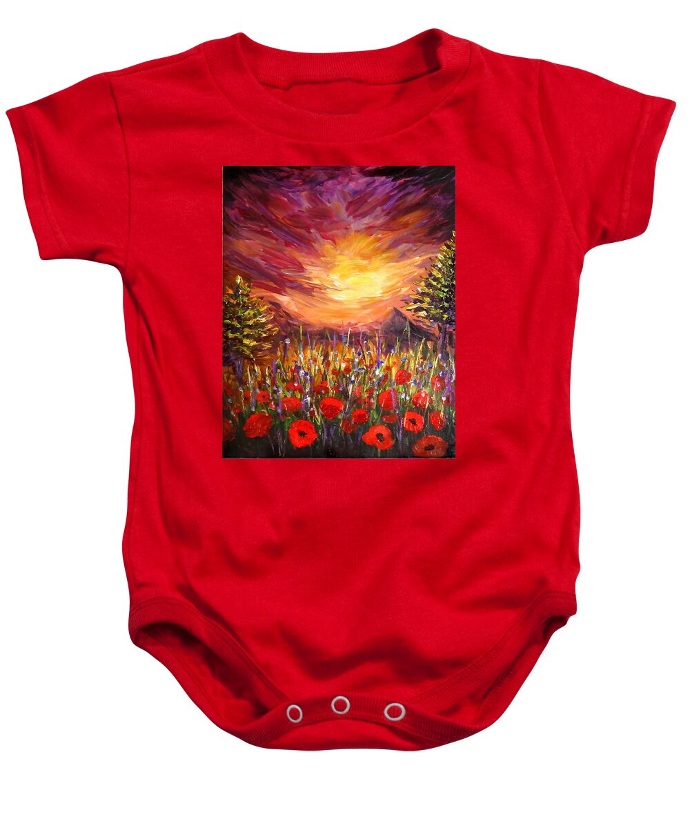 Original Art Baby Onesie featuring the painting Sunset in Poppy Valley by Lilia D