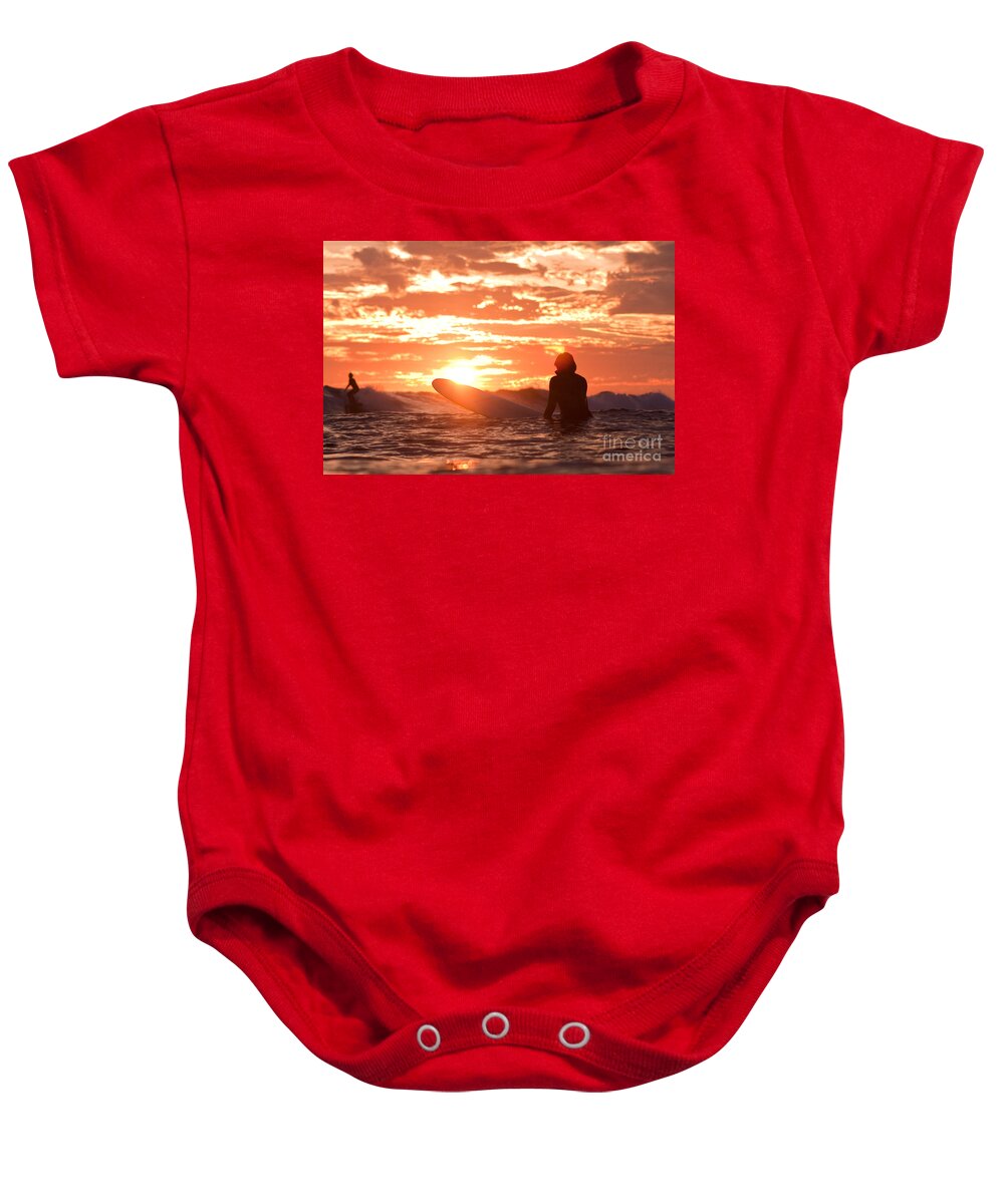 Surfing Baby Onesie featuring the photograph Sunset Surf Session by Paul Topp
