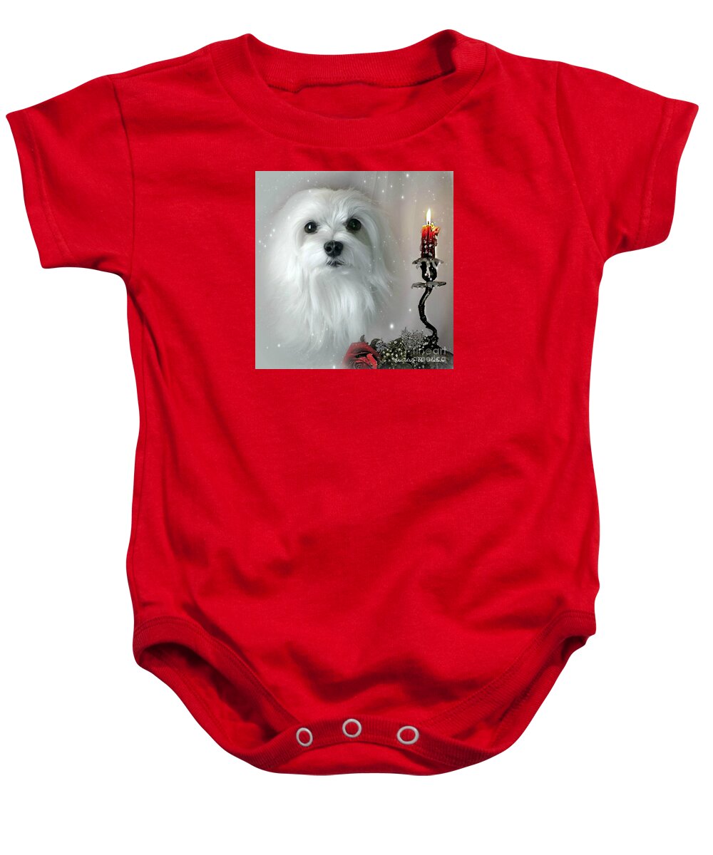 Maltese Dog Baby Onesie featuring the mixed media The Light in my Life by Morag Bates
