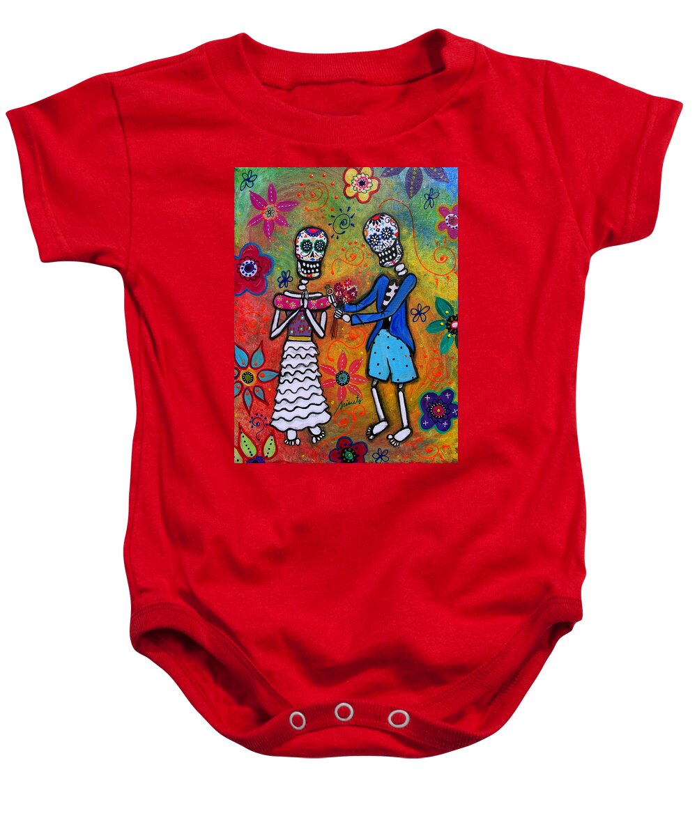 Day Of The Dead Baby Onesie featuring the painting The Proposal Day Of The Dead by Pristine Cartera Turkus