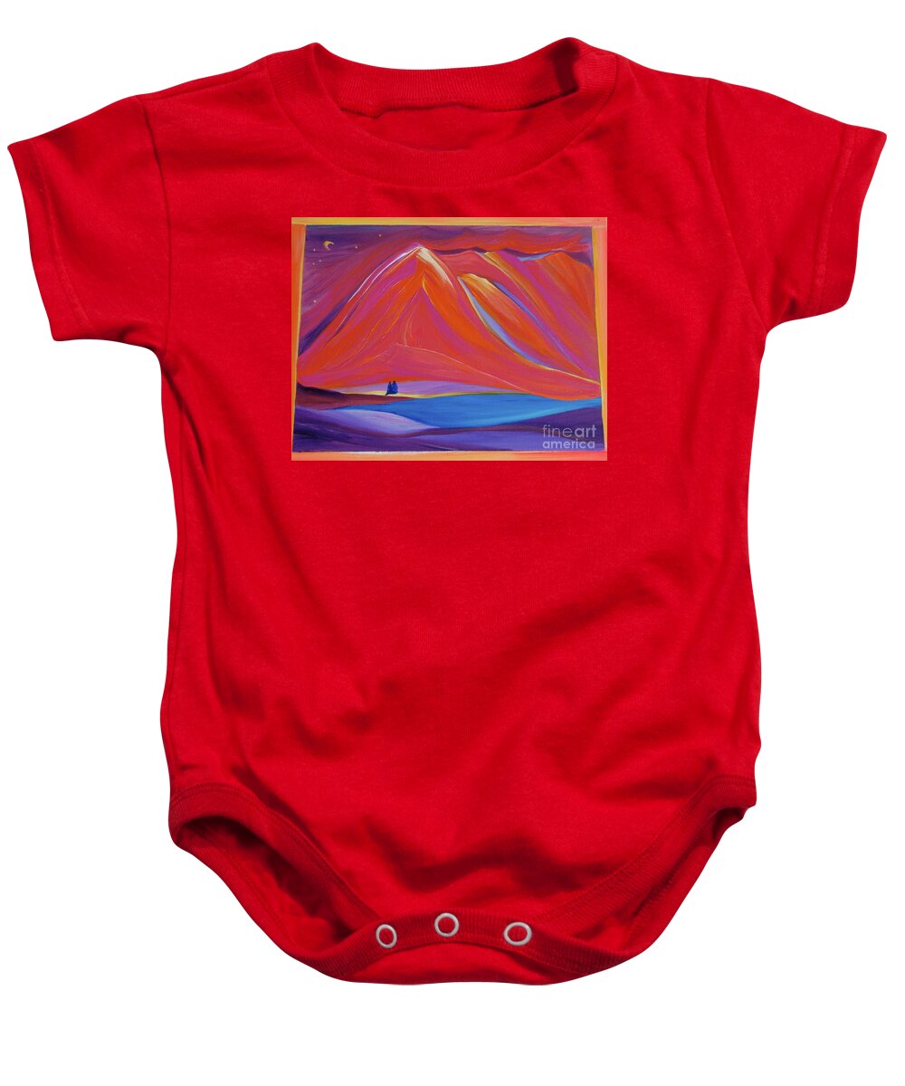 Mountains Baby Onesie featuring the painting Travelers Pink Mountains by First Star Art