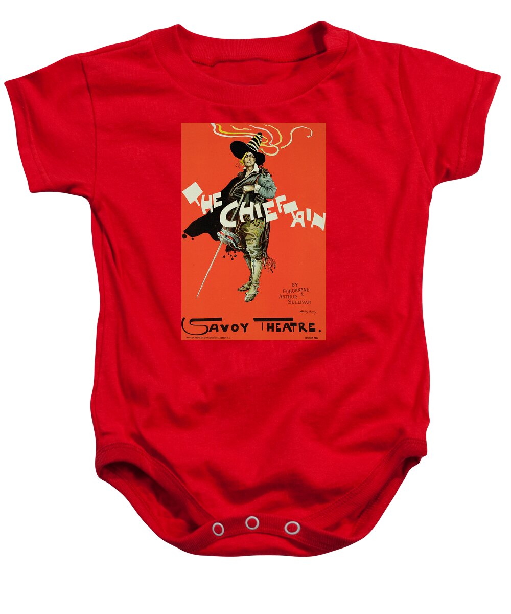 Advert Baby Onesie featuring the drawing Vintage Poster for The Chieftain at the Savoy by Dudley Hardy