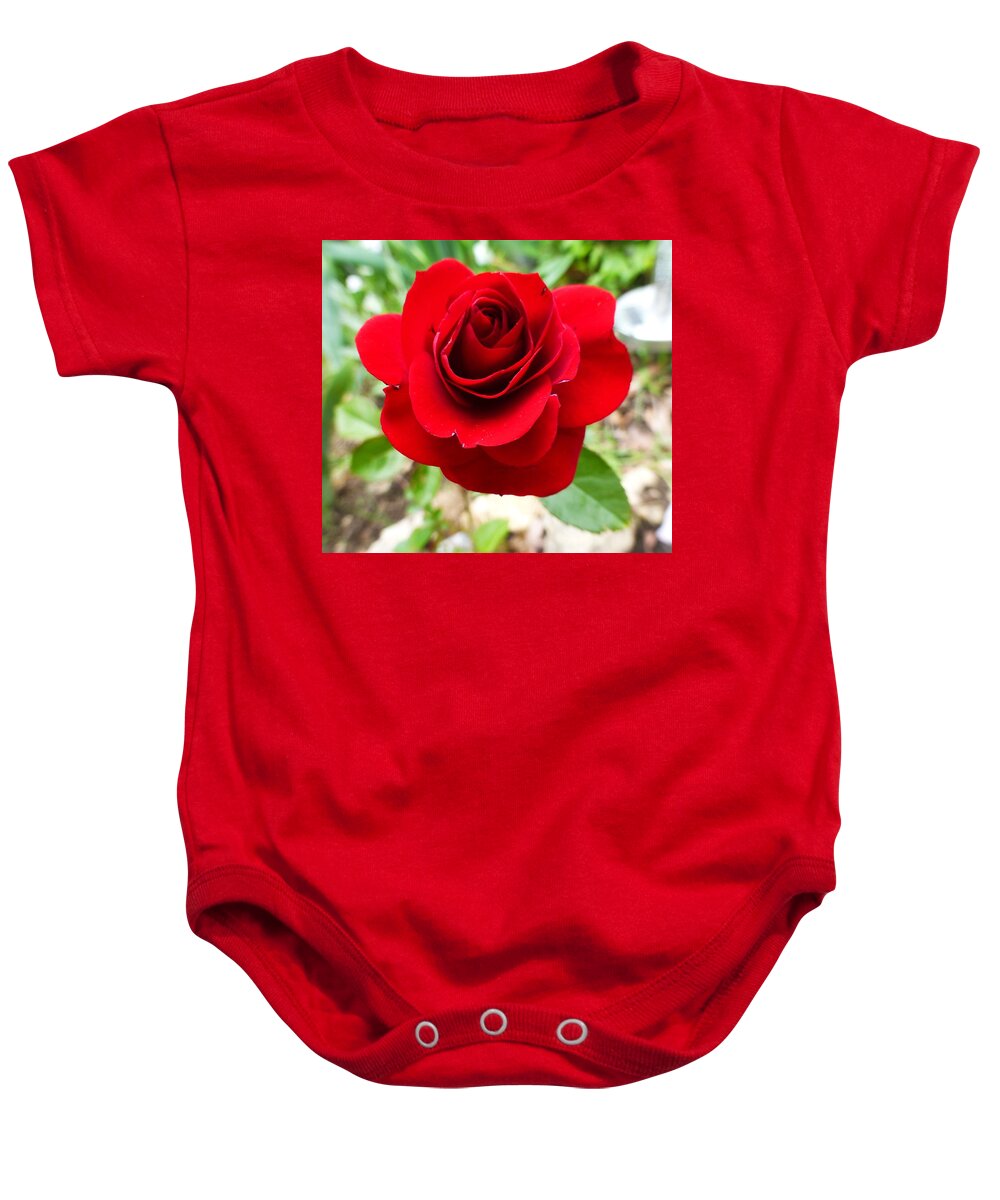 Red Baby Onesie featuring the photograph Wedding Rose by Jennifer Wheatley Wolf