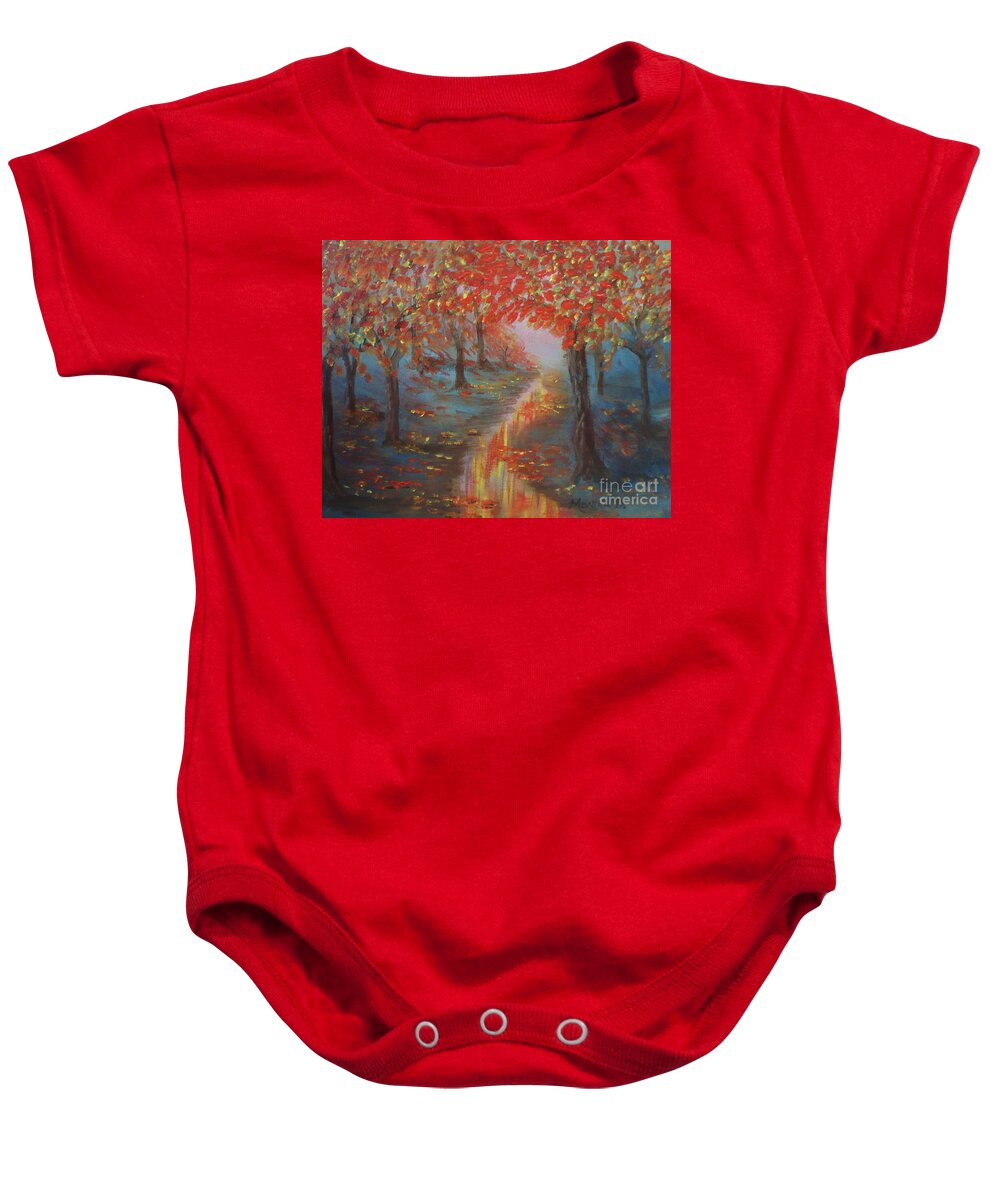 Rain Baby Onesie featuring the painting After The Rain In Autumn by Monika Shepherdson