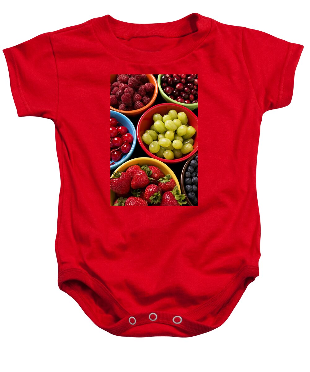 Fruit Bowls Baby Onesie featuring the photograph Bowls of fruit by Garry Gay