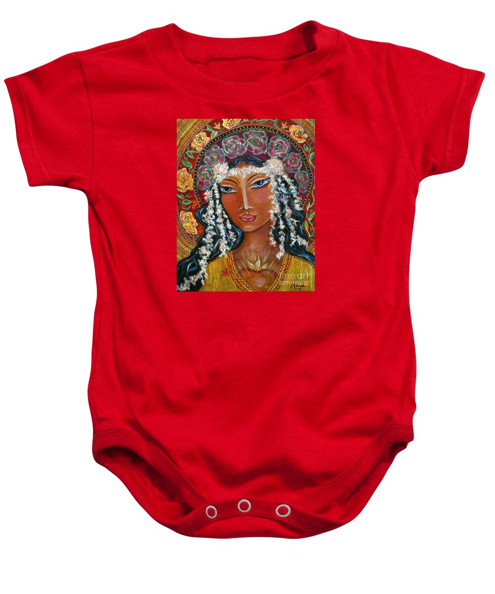 Sacred Art Baby Onesie featuring the painting Our Lady of Lost Causes by Maya Telford