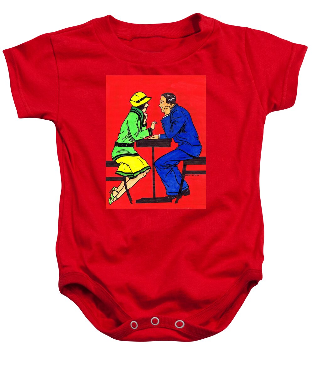 Nostalgia Baby Onesie featuring the drawing Red Sheet Music by Mel Thompson