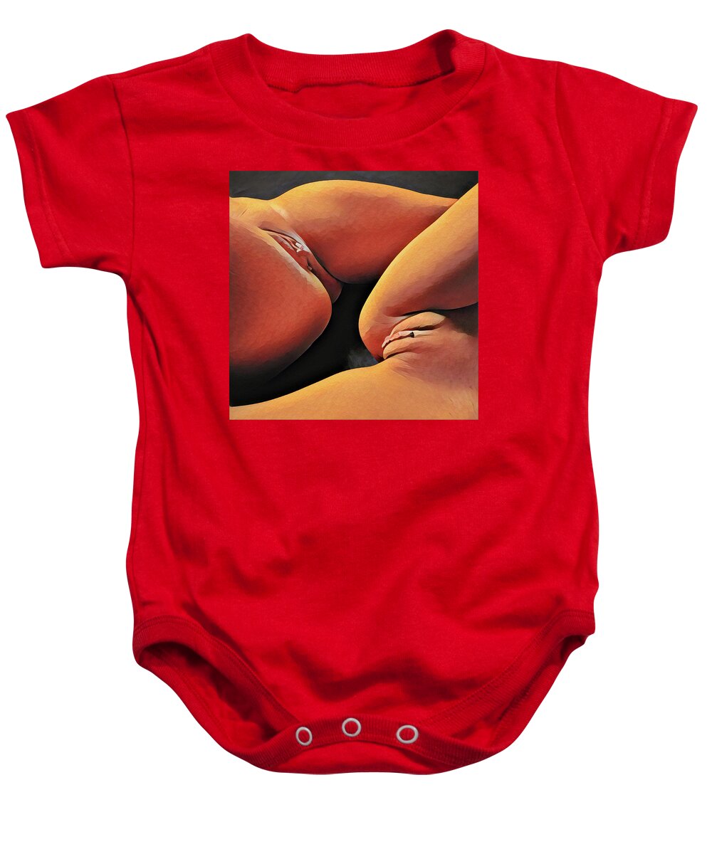 Watercolor Baby Onesie featuring the digital art 0886s-HB-TR Explicit Watercolor of Two Women Vulva to Vulva by Chris Maher