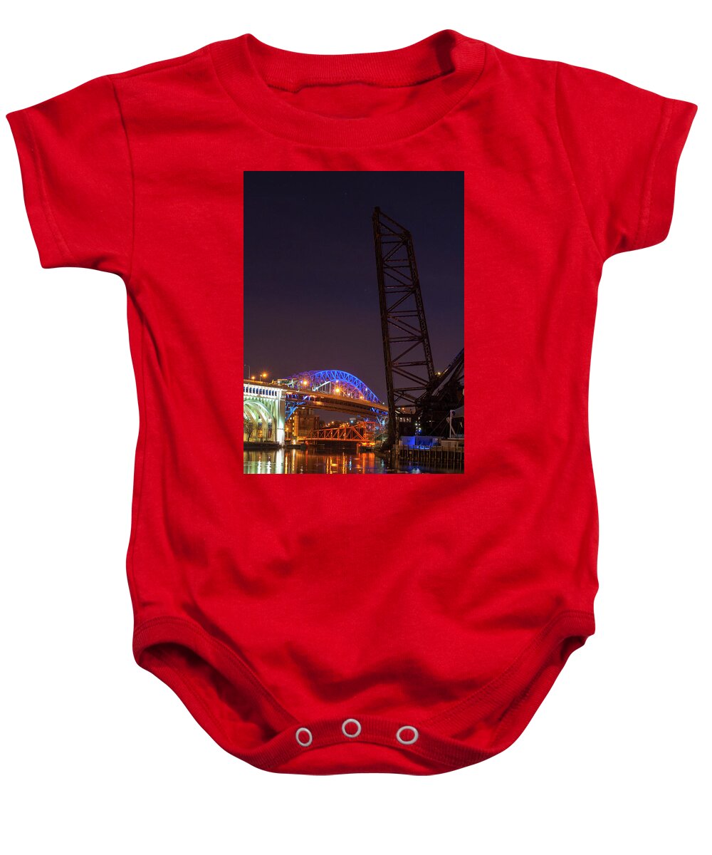 Cleveland Baby Onesie featuring the photograph City of Bridges #1 by Stewart Helberg