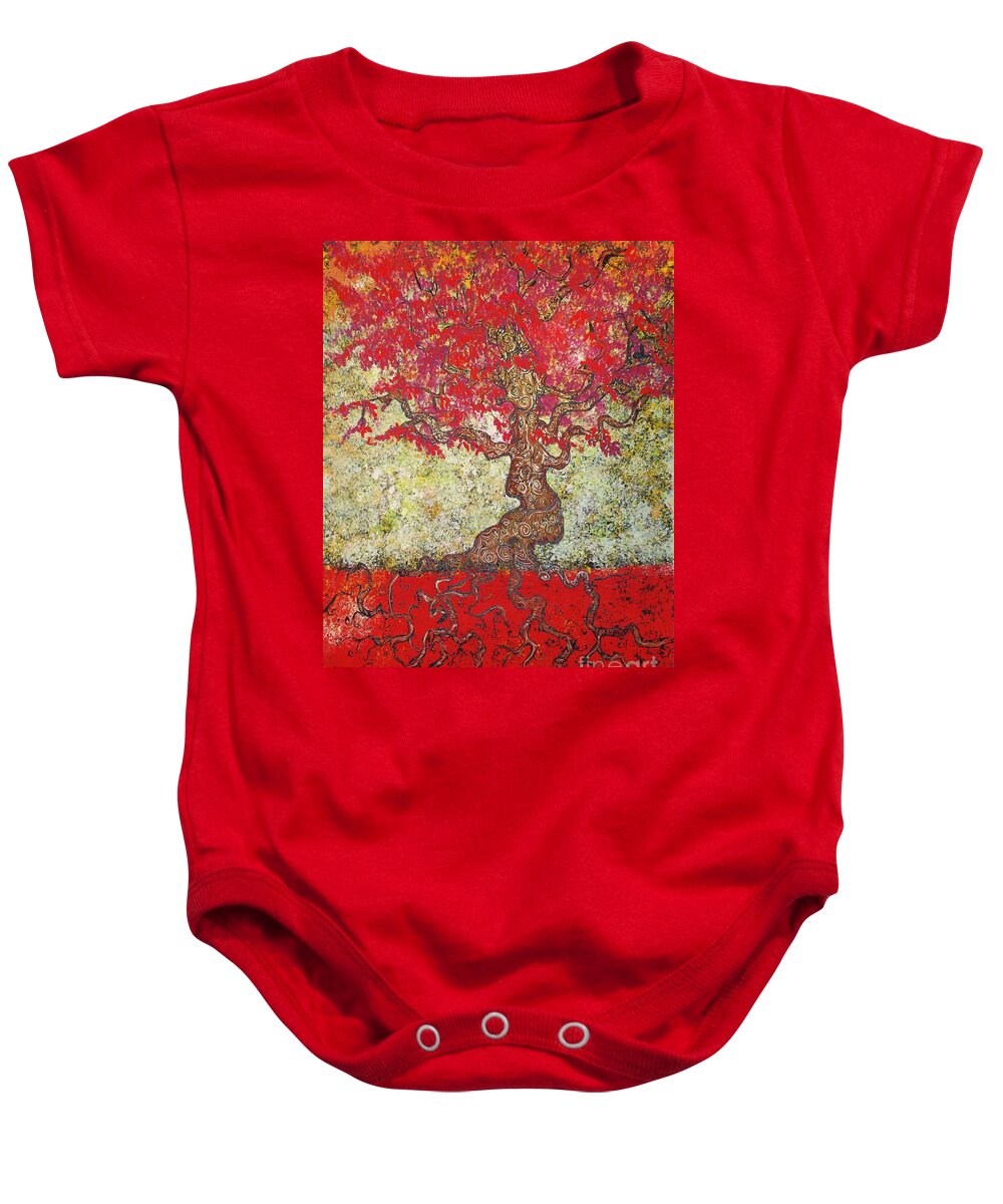 Abstract Baby Onesie featuring the painting Lady In Red #3 by Stefan Duncan
