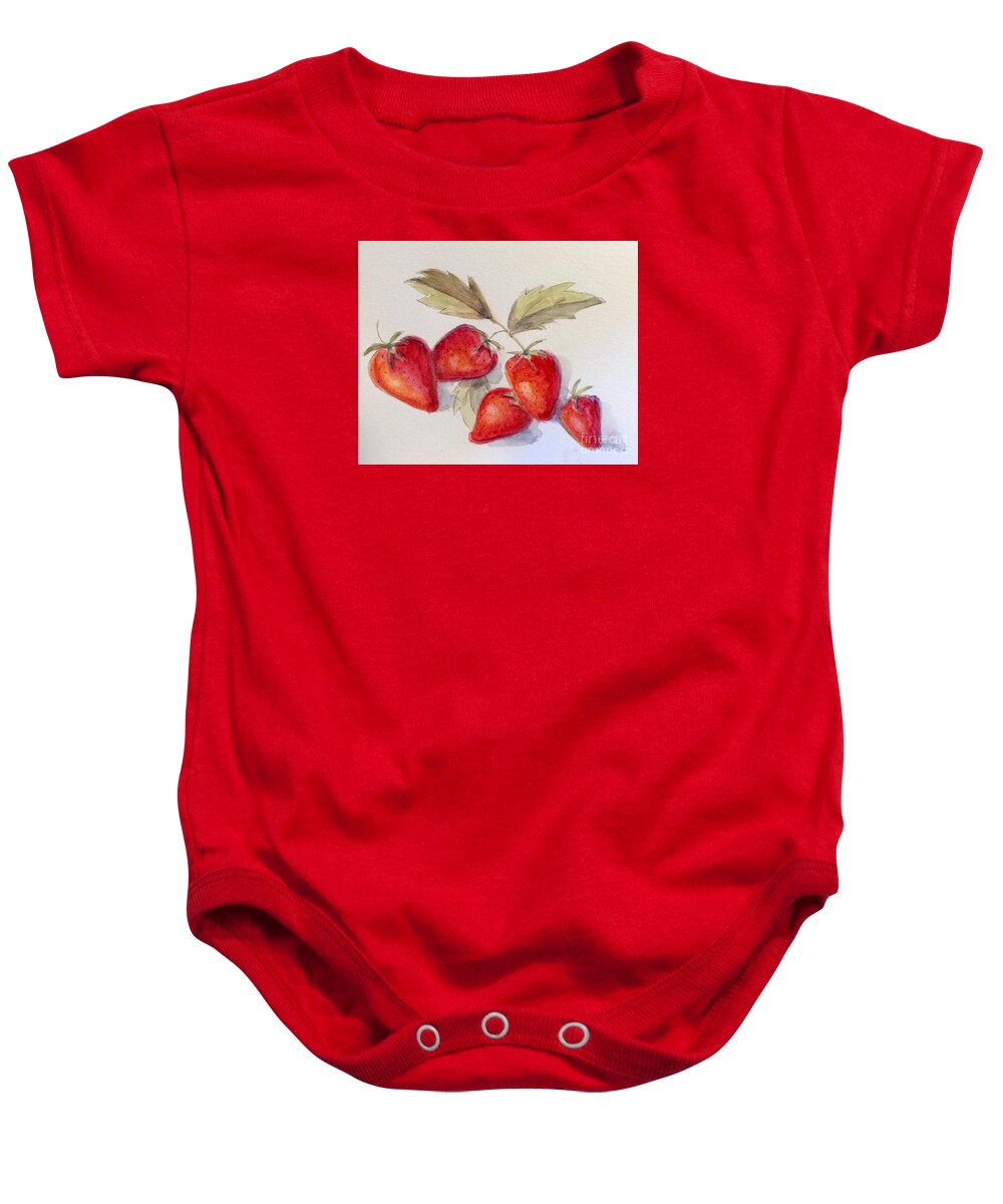 Strawberry Baby Onesie featuring the painting Strawberries by Nancy Anton