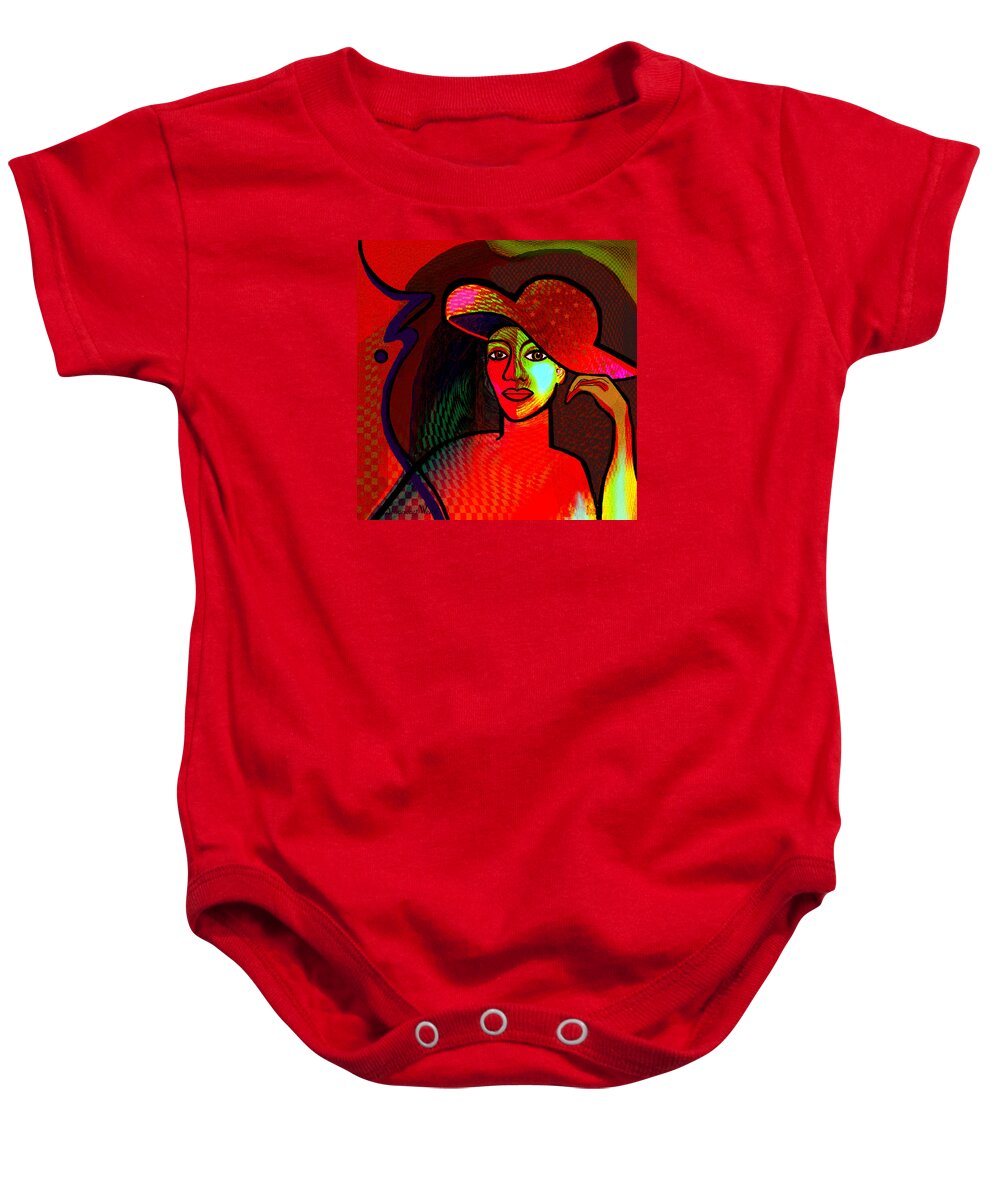 1286 Baby Onesie featuring the painting 1286 A red hat by Irmgard Schoendorf Welch