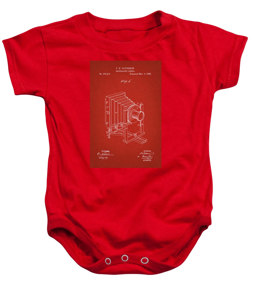 Patent Baby Onesie featuring the digital art 1888 Camera Us Patent Invention Drawing - Red by Todd Aaron