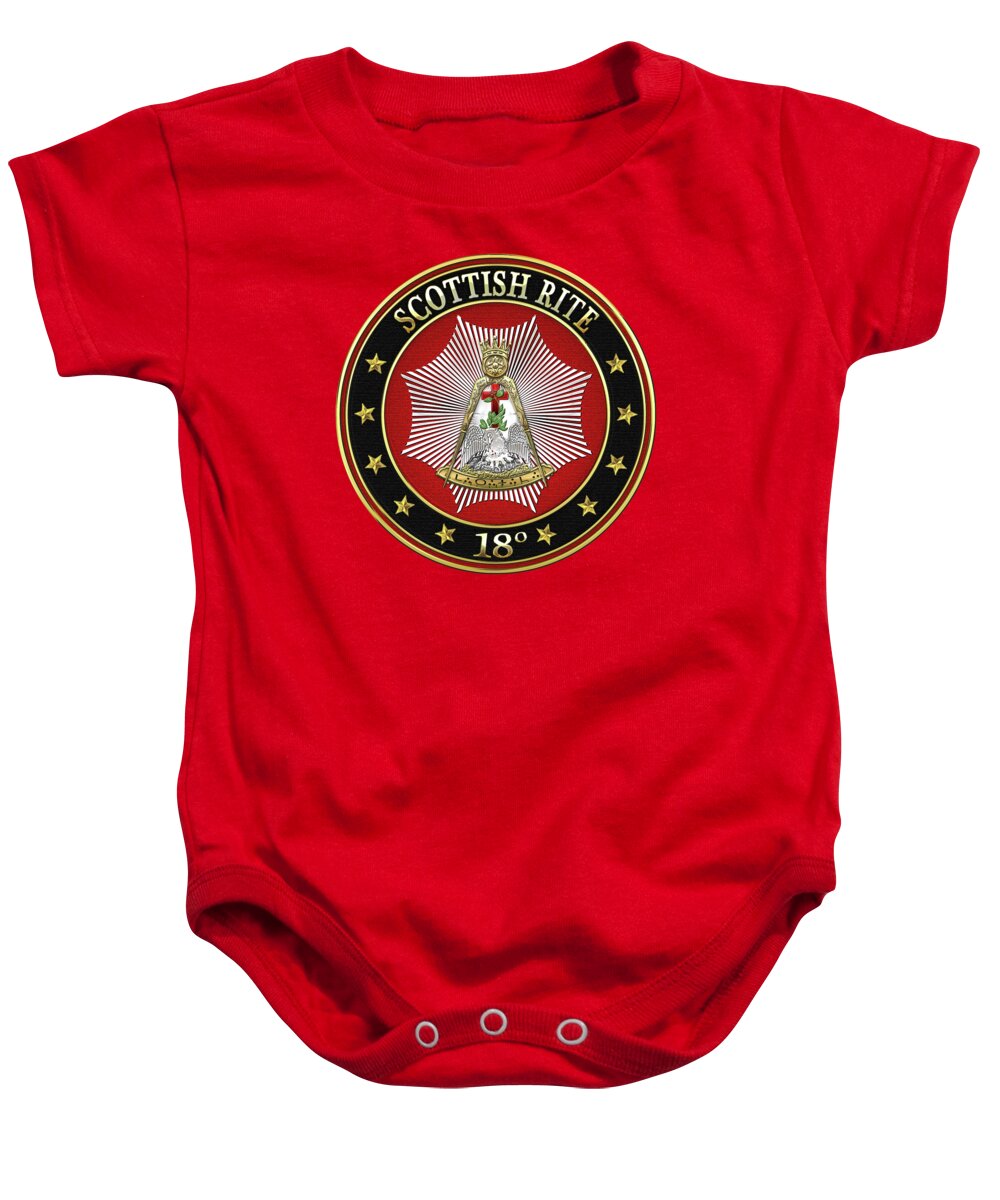 'scottish Rite' Collection By Serge Averbukh Baby Onesie featuring the digital art 18th Degree - Knight Rose Croix Jewel on Red Leather by Serge Averbukh