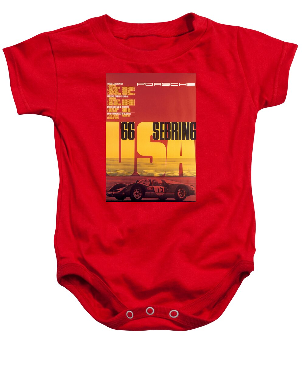 12 Hours Of Sebring Baby Onesie featuring the digital art 1966 Porsche 12 Hours of Sebring by Georgia Clare