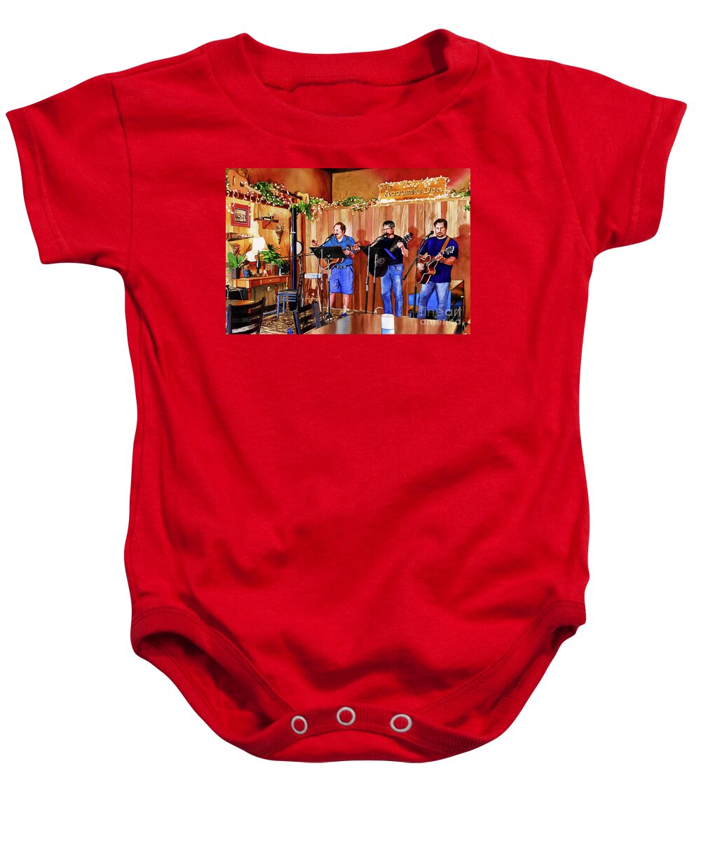 Acoustic Den Cafe Baby Onesie featuring the painting #256 Acoustic Den #256 by William Lum