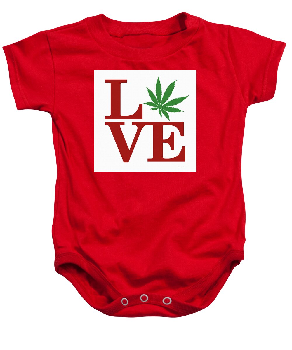 Marijuana Baby Onesie featuring the digital art Marijuana Leaf Love Sign #37 by Gregory Murray