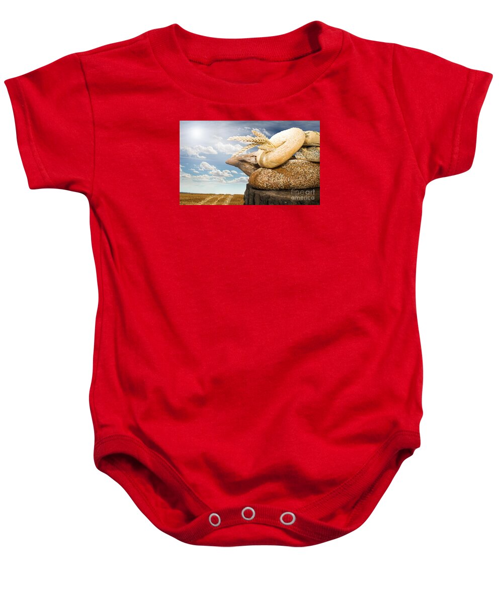 Agriculture Baby Onesie featuring the photograph Bread and wheat cereal crops #5 by Deyan Georgiev