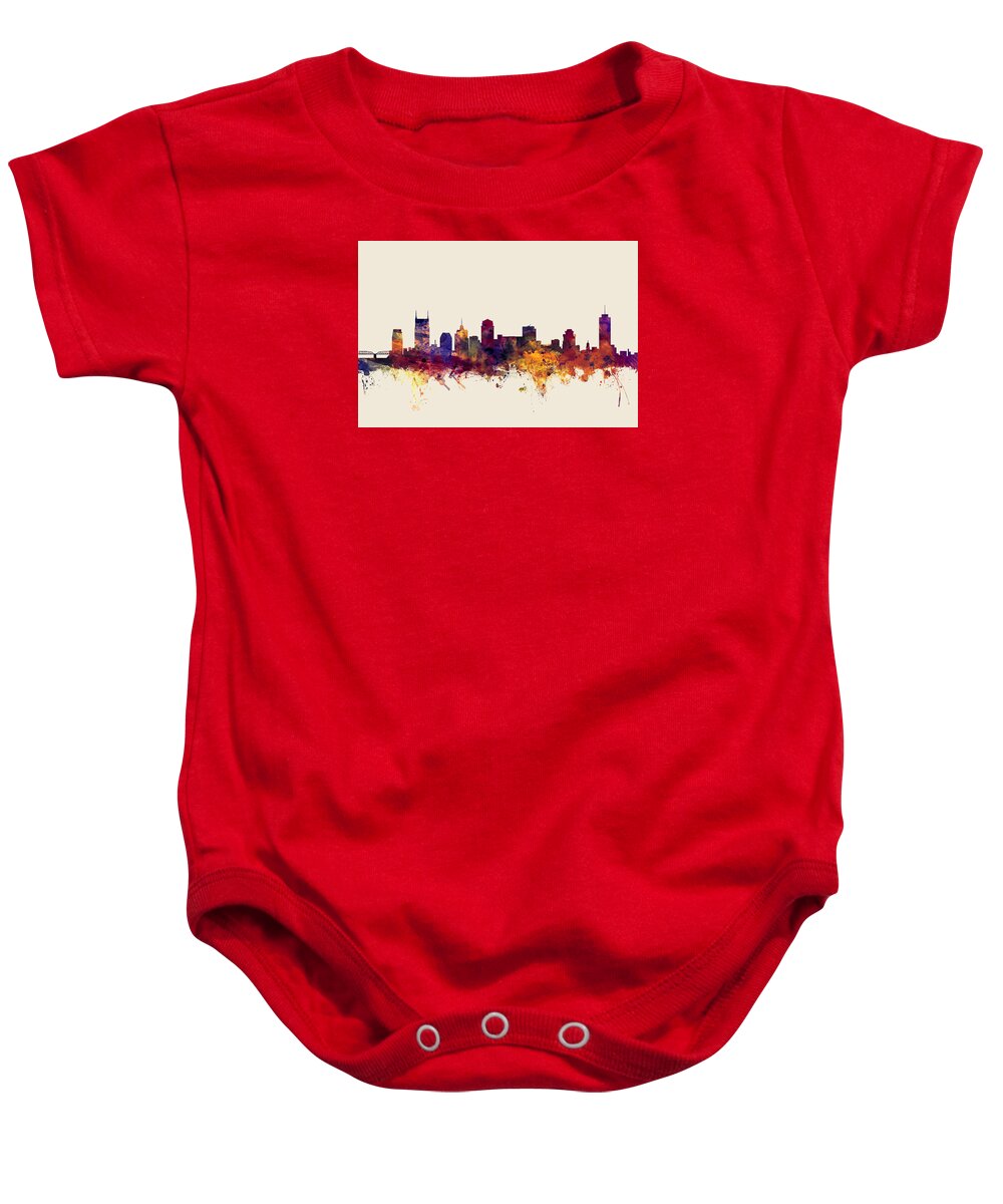 United States Baby Onesie featuring the digital art Nashville Tennessee Skyline #6 by Michael Tompsett