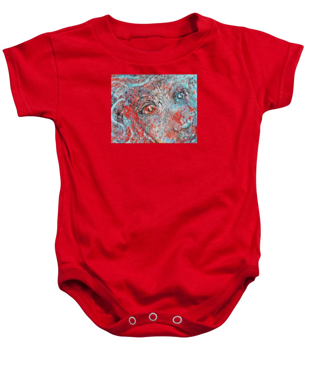 Scarred Baby Onesie featuring the digital art A bare and broken rocky face by Debra Baldwin