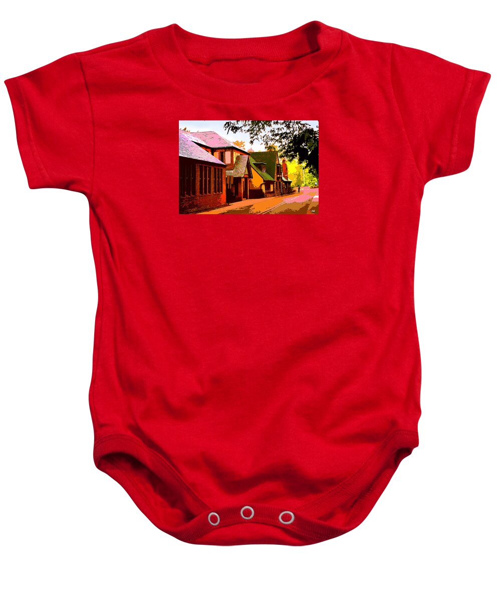 Cityscape Baby Onesie featuring the painting A Bicyclist on English Lane by CHAZ Daugherty