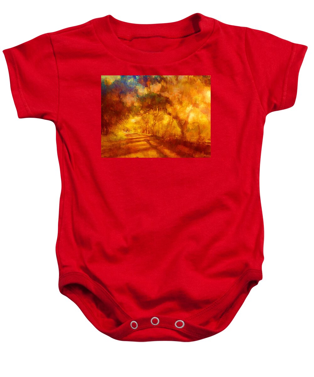 Landscape Baby Onesie featuring the photograph A golden day by Suzy Norris