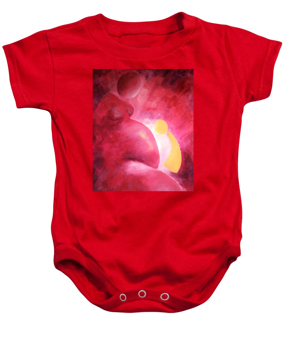 Motherhood Baby Onesie featuring the painting A Growing Love by Jennifer Hannigan-Green