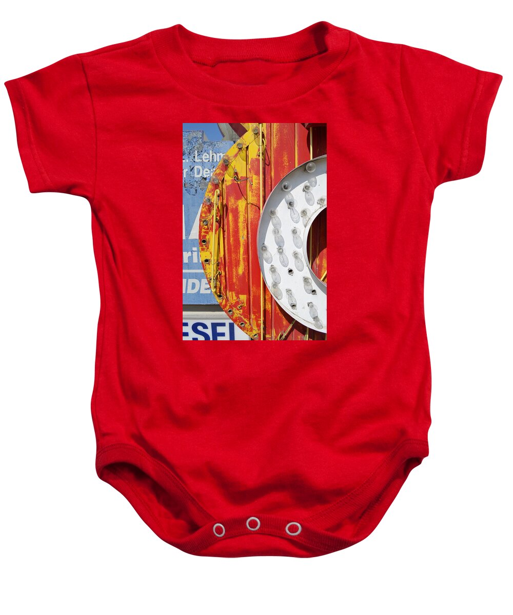 Wall Baby Onesie featuring the photograph Abstract Neon with Letters by Erik Burg