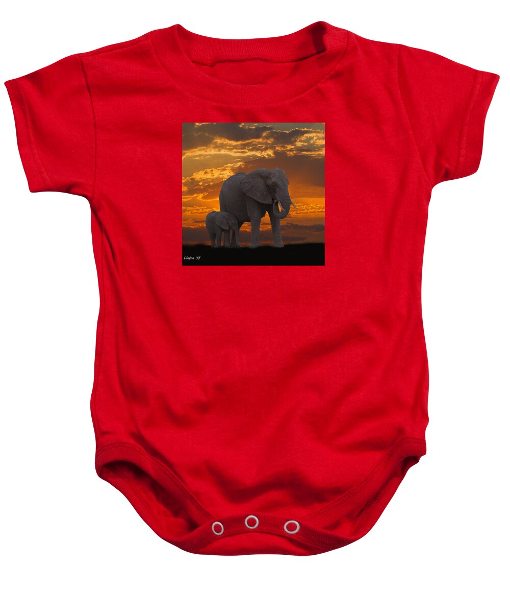 Africa Baby Onesie featuring the photograph African Sunset-k by Larry Linton