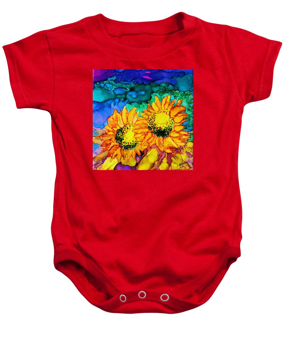 Alcohol Ink Baby Onesie featuring the painting Two Beauties - A 233 by Catherine Van Der Woerd