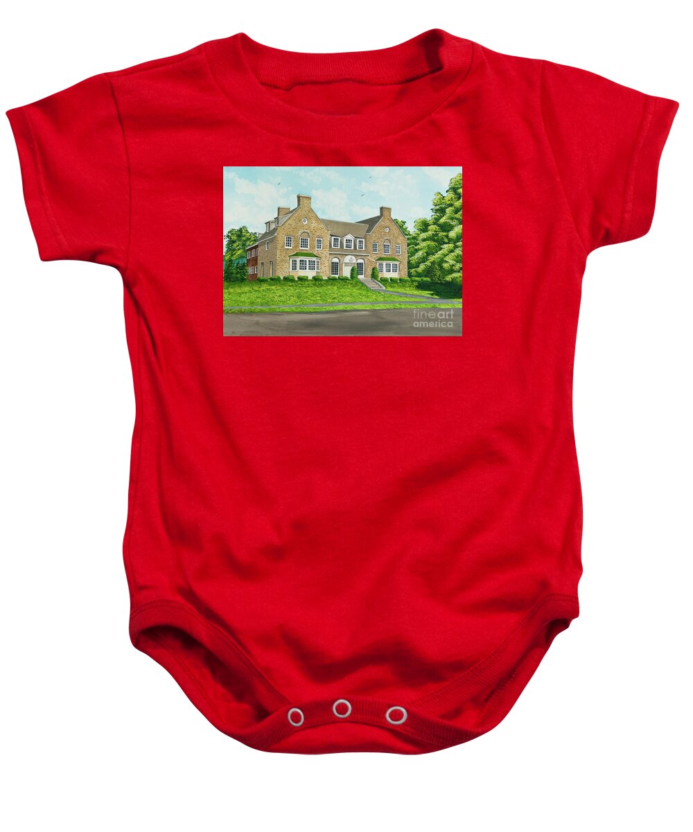 Colgate University Fraternity House Baby Onesie featuring the painting Alpha Tau Omega by Charlotte Blanchard