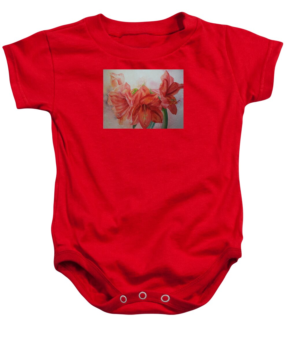 Flowers Baby Onesie featuring the painting Amarylis by Ruth Kamenev
