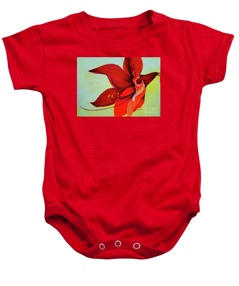 Amaryllis Baby Onesie featuring the painting Amaryllis Blossom by Rachel Lowry